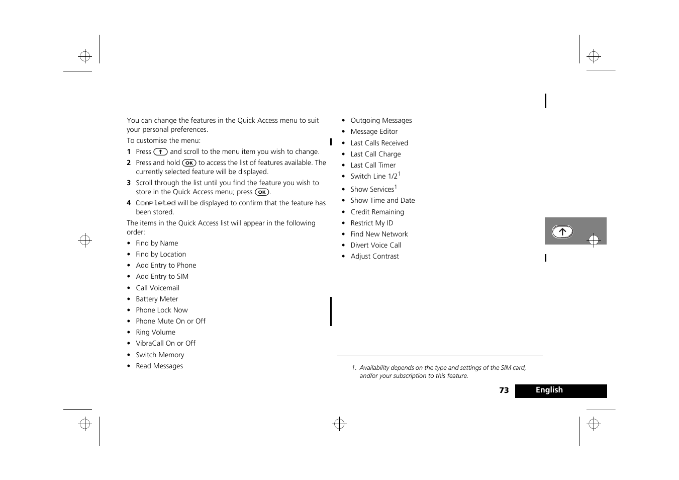 Customising the quick access menu | Motorola P8088 User Manual | Page 75 / 84