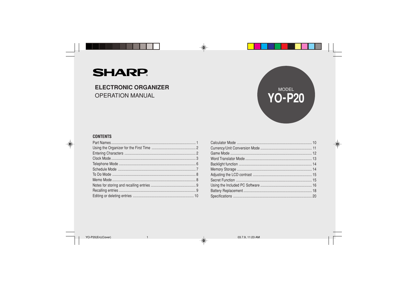 Sharp YO-P20 User Manual | 28 pages