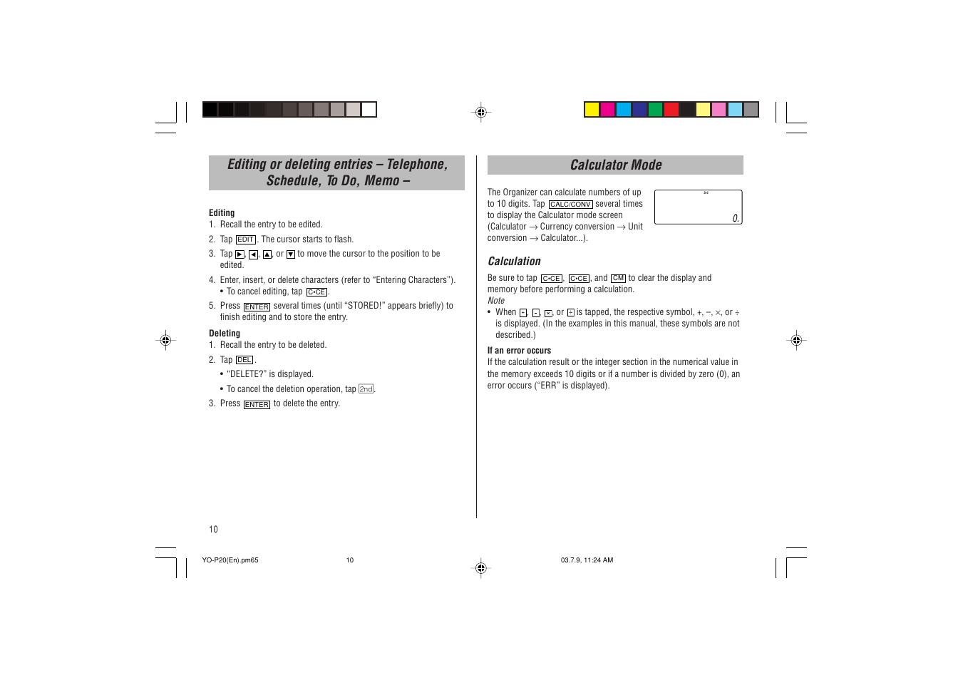 Calculator mode | Sharp YO-P20 User Manual | Page 12 / 28