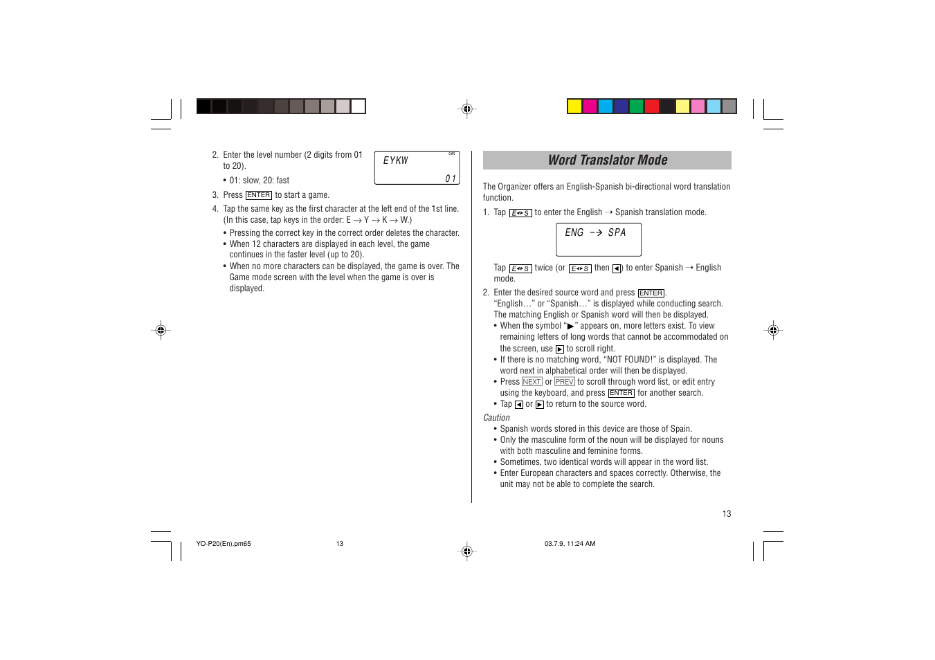 Word translator mode | Sharp YO-P20 User Manual | Page 15 / 28