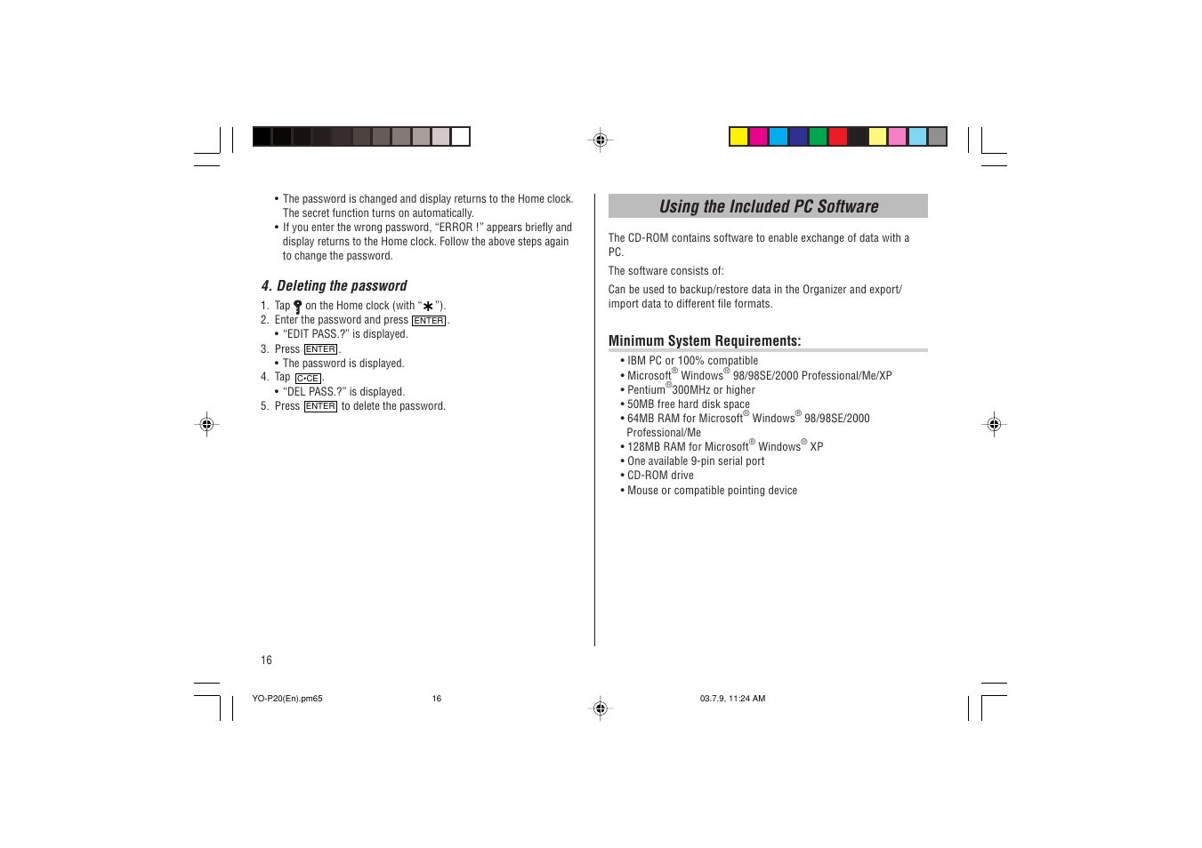 Using the included pc software | Sharp YO-P20 User Manual | Page 18 / 28