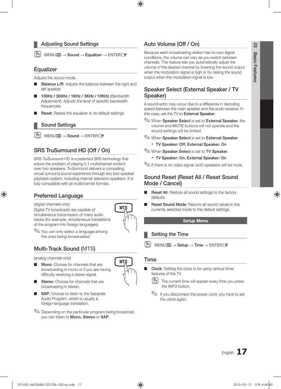 Adjusting sound settings, Sound settings, Setup menu | Setting the time | Sharp 430 User Manual | Page 17 / 38