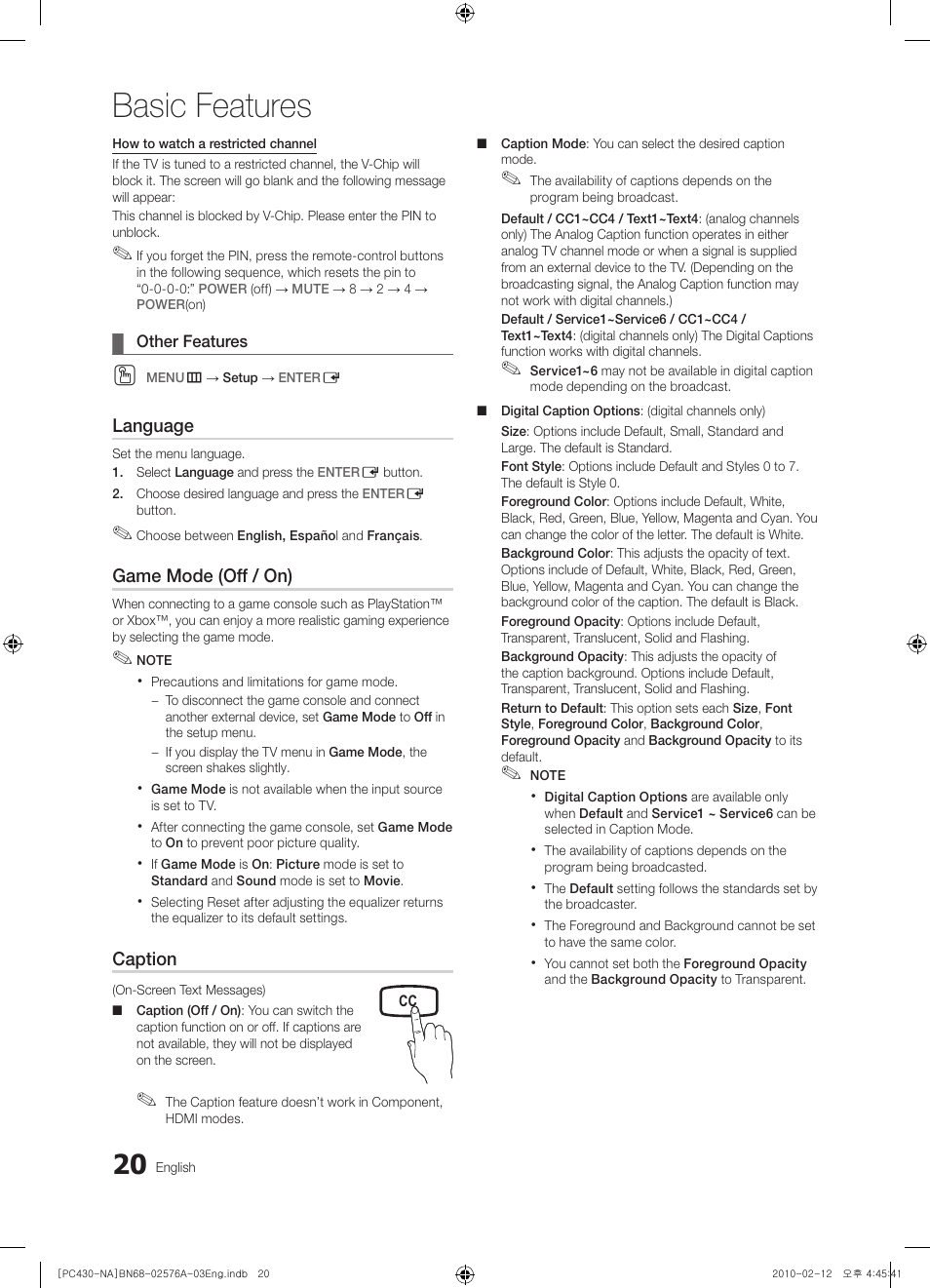 Other features, Basic features | Sharp 430 User Manual | Page 20 / 38