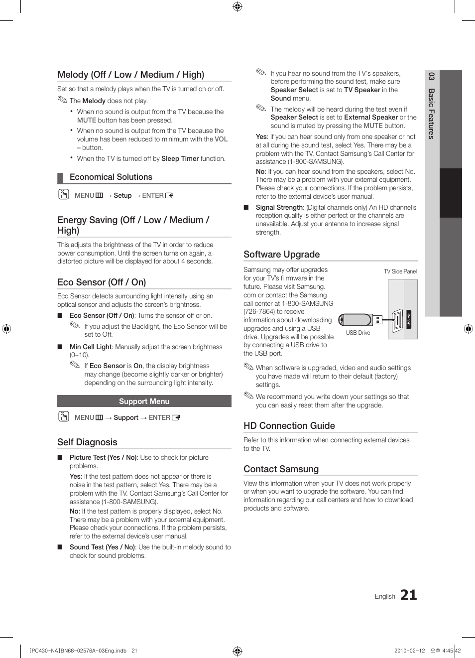 Economical solutions, Support menu | Sharp 430 User Manual | Page 21 / 38