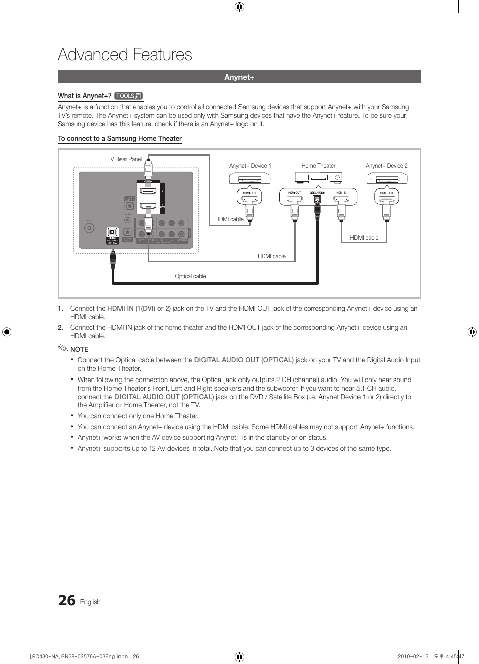 Anynet, Advanced features | Sharp 430 User Manual | Page 26 / 38