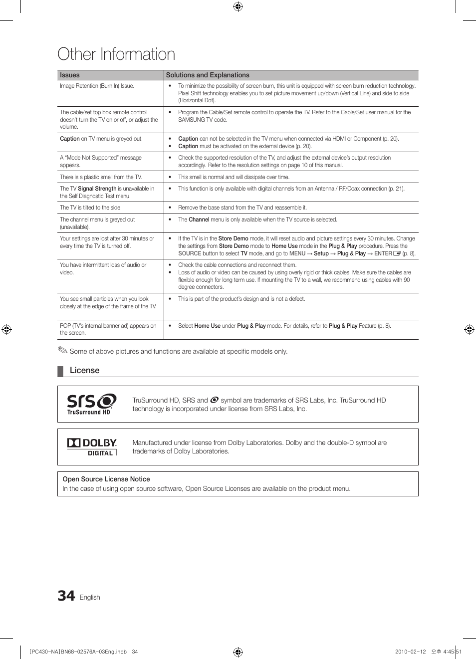 License, Other information | Sharp 430 User Manual | Page 34 / 38