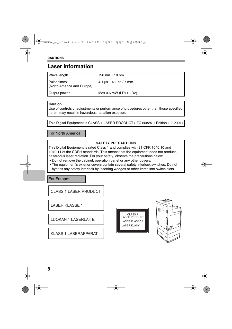 Laser information | Sharp MX-C400P User Manual | Page 10 / 28