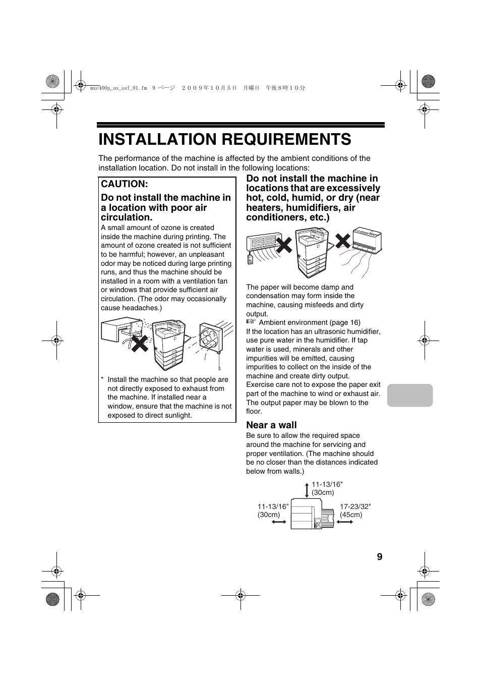 Installation requirements | Sharp MX-C400P User Manual | Page 11 / 28