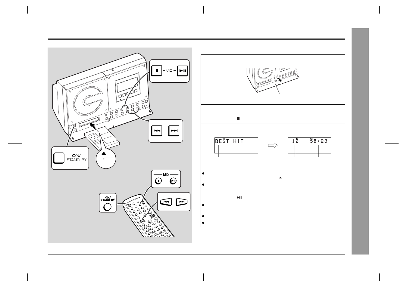 Listening to a minidisc, Md pla y bac k | Sharp SD-CX1H User Manual | Page 21 / 64