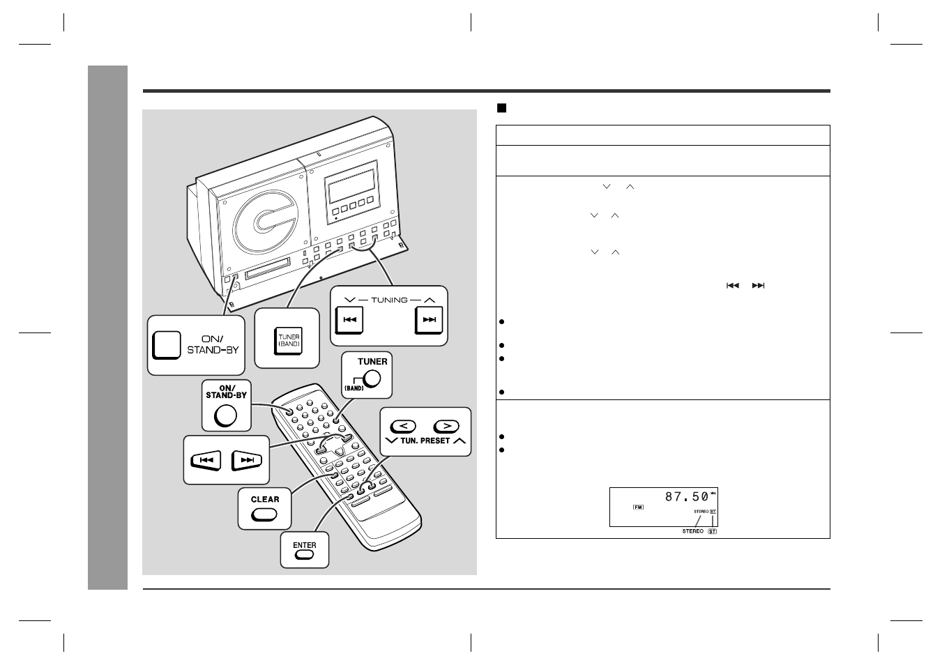 Listening to the radio, Radio, Tuning | Sharp SD-CX1H User Manual | Page 26 / 64