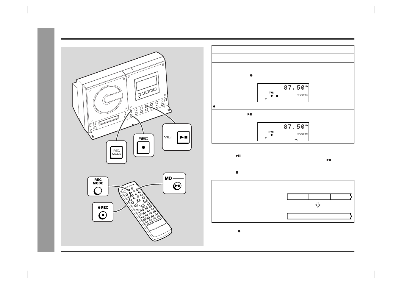 Recording to a minidisc from the radio, Md reco rd ing | Sharp SD-CX1H User Manual | Page 40 / 64