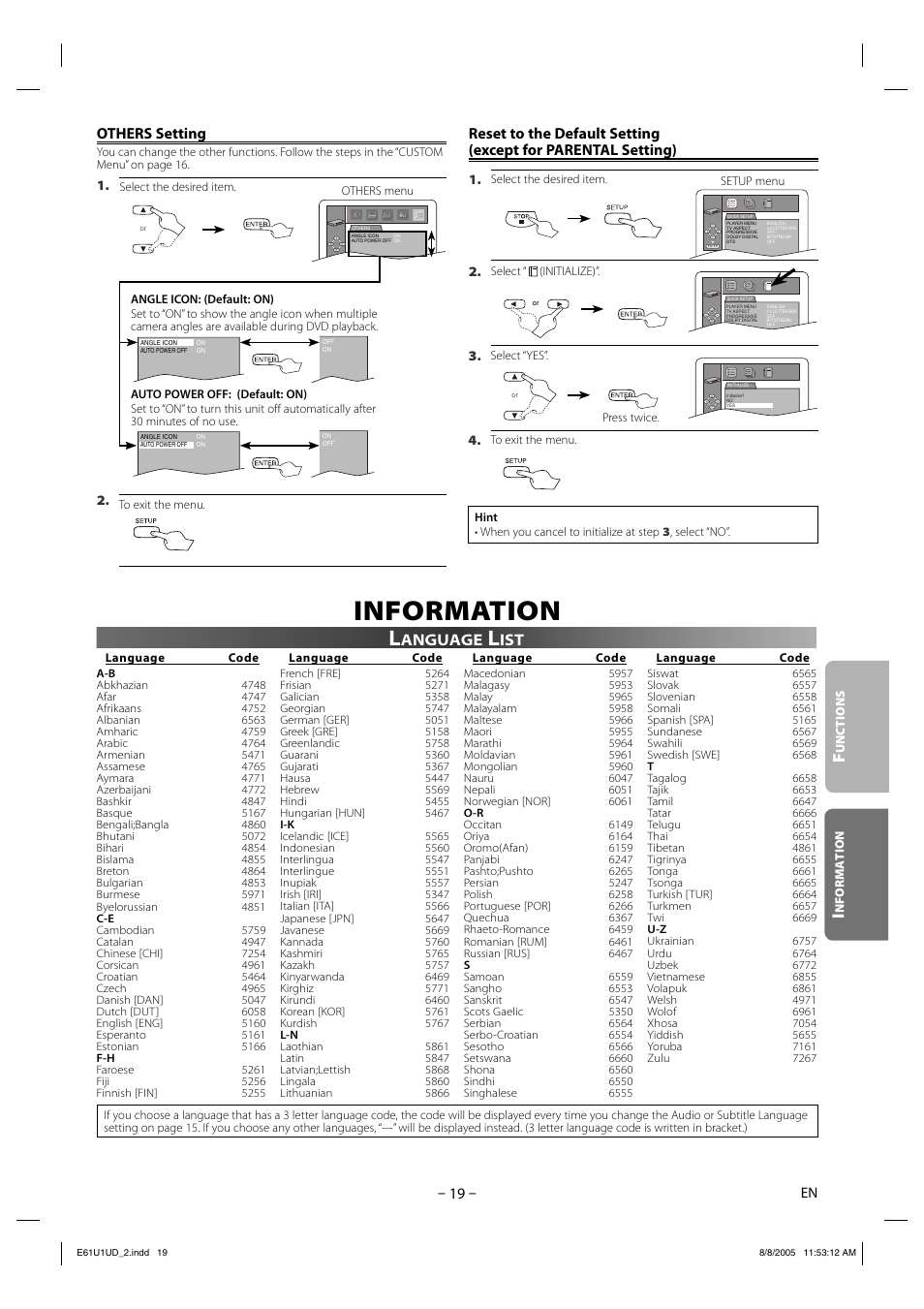 Information, Others setting, Anguage | Sharp DV-MX1U User Manual | Page 19 / 24