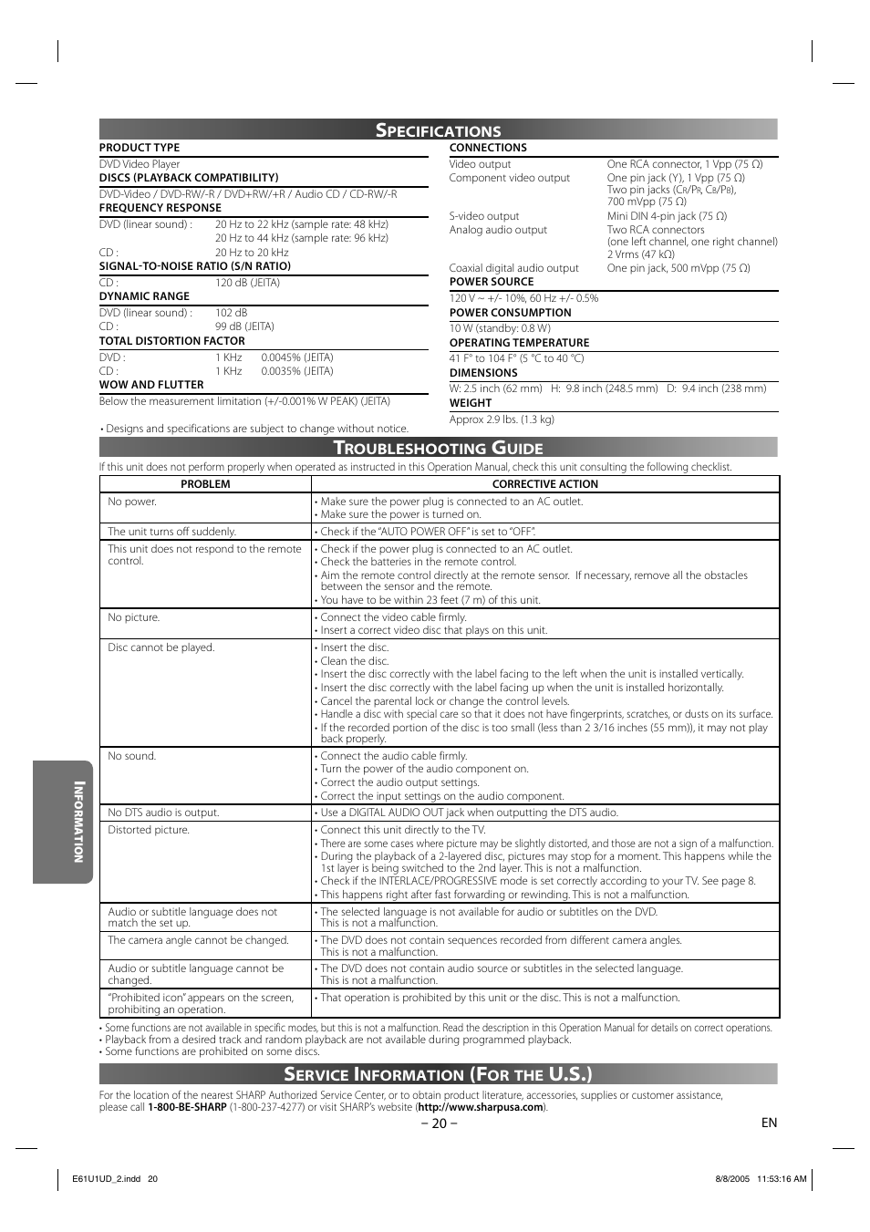 U.s.) | Sharp DV-MX1U User Manual | Page 20 / 24