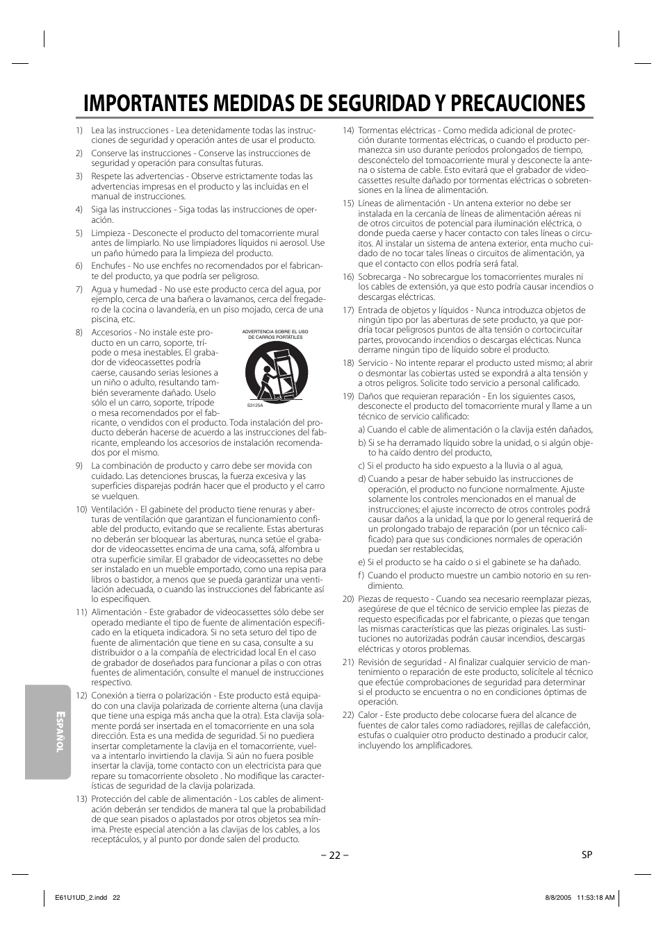 Importantes medidas de seguridad y precauciones | Sharp DV-MX1U User Manual | Page 22 / 24