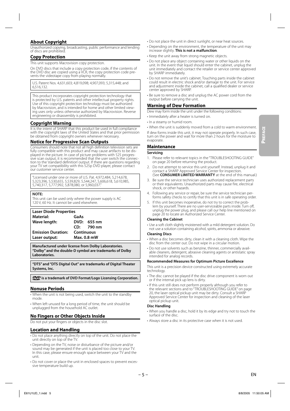 Sharp DV-MX1U User Manual | Page 5 / 24