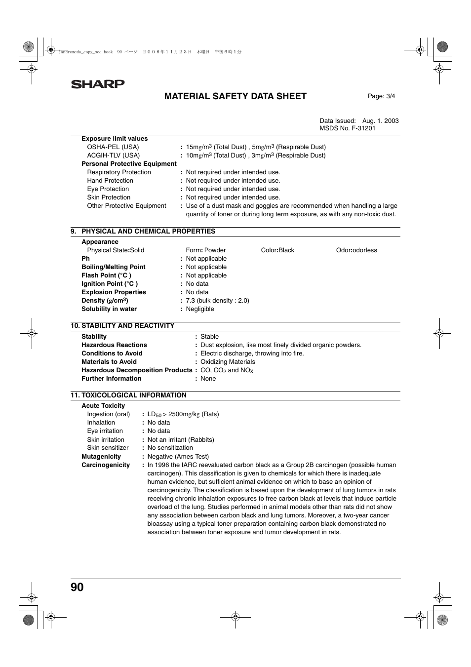 Material safety data sheet | Sharp AR-M257 User Manual | Page 116 / 302