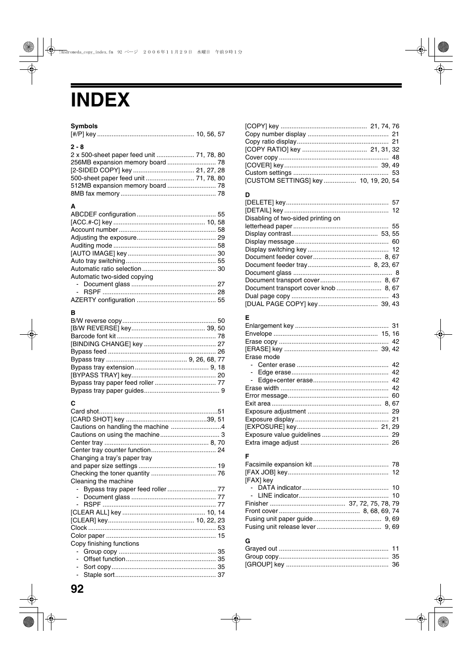 Index | Sharp AR-M257 User Manual | Page 118 / 302