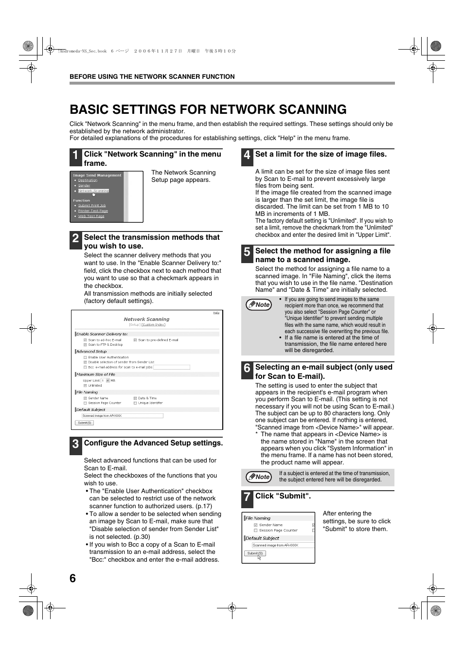 Basic settings for network scanning | Sharp AR-M257 User Manual | Page 136 / 302