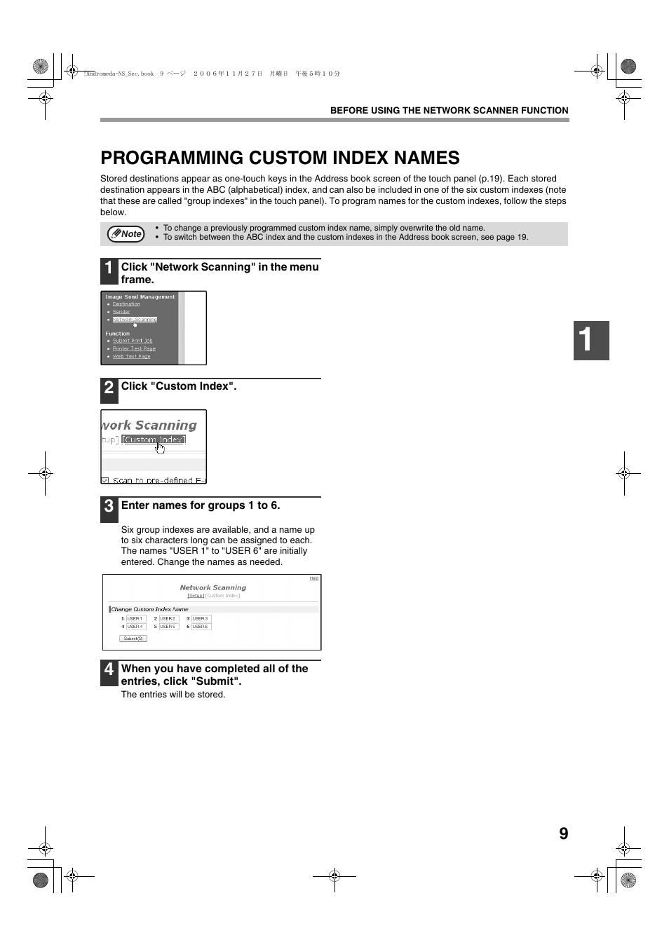 Programming custom index names | Sharp AR-M257 User Manual | Page 139 / 302