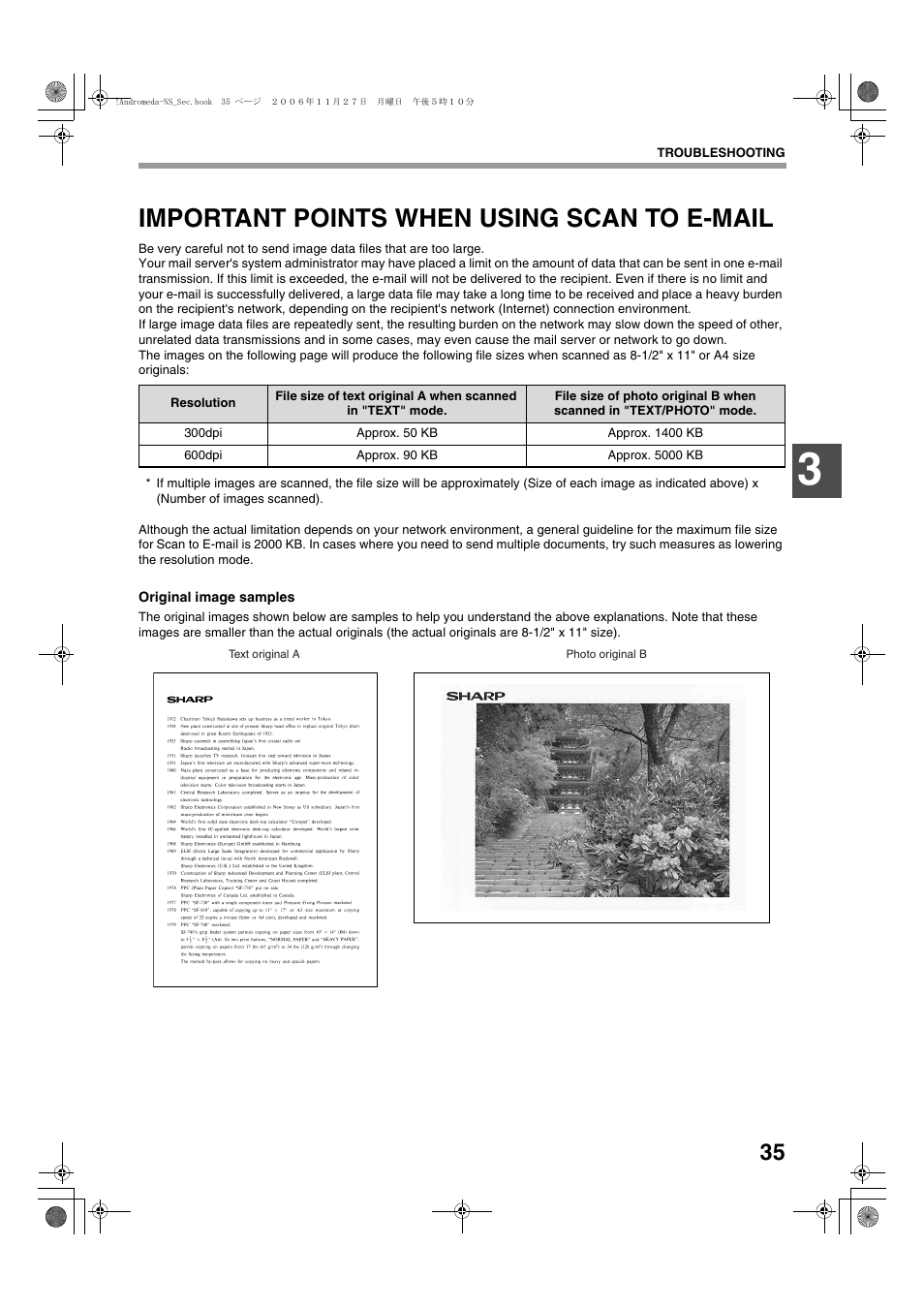 Important points when using scan to e-mail | Sharp AR-M257 User Manual | Page 165 / 302