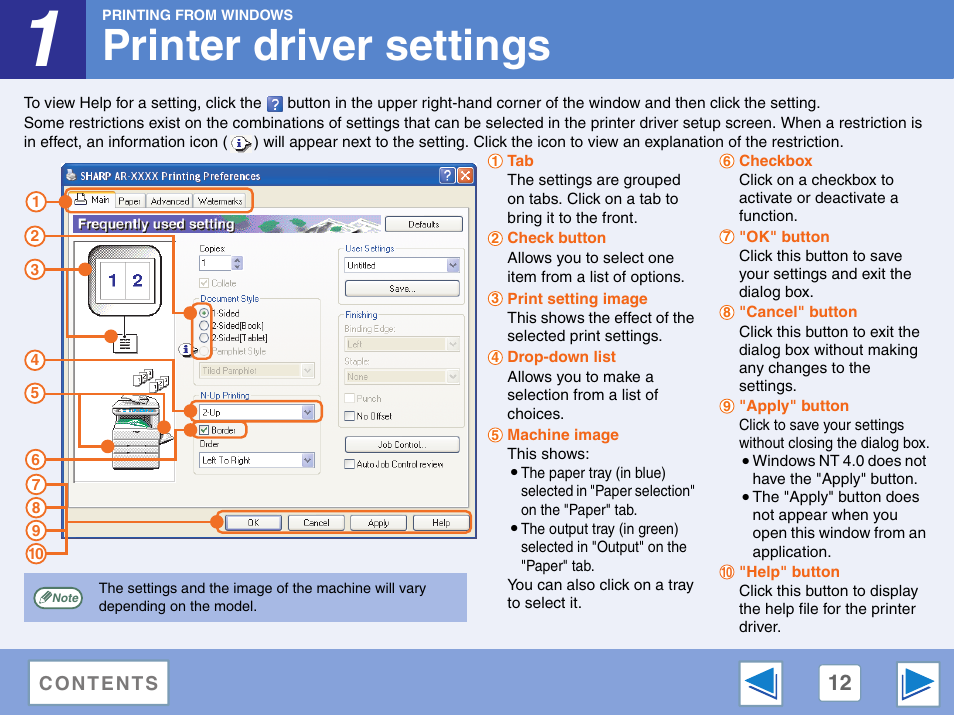 Printer driver settings | Sharp AR-M257 User Manual | Page 188 / 302