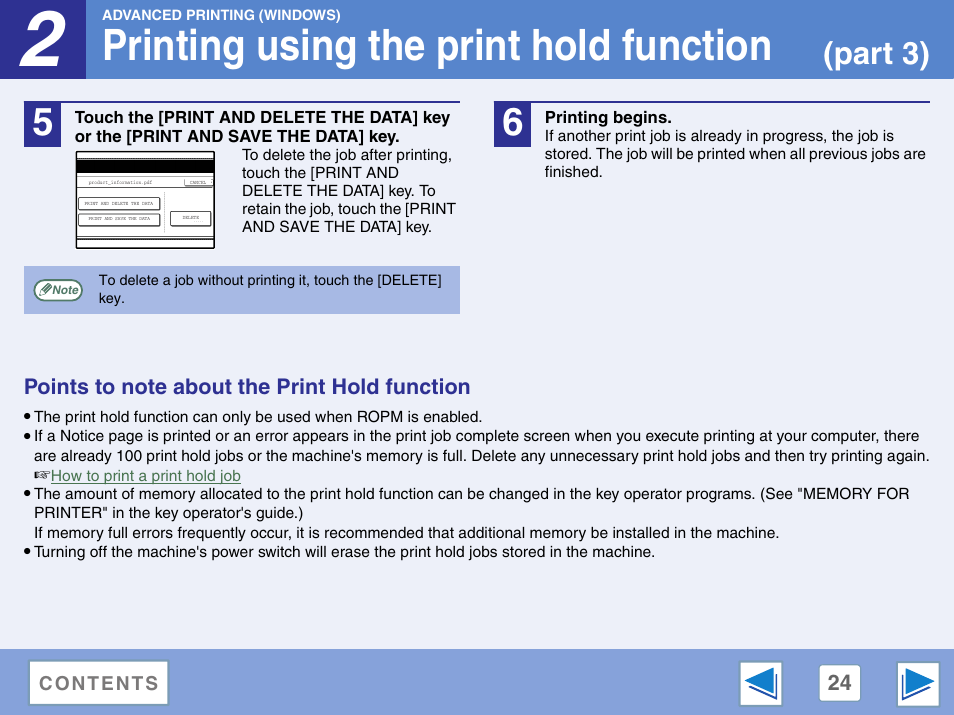 Points to note about the print hold function, Printing using the print hold function, Part 3) | Sharp AR-M257 User Manual | Page 200 / 302