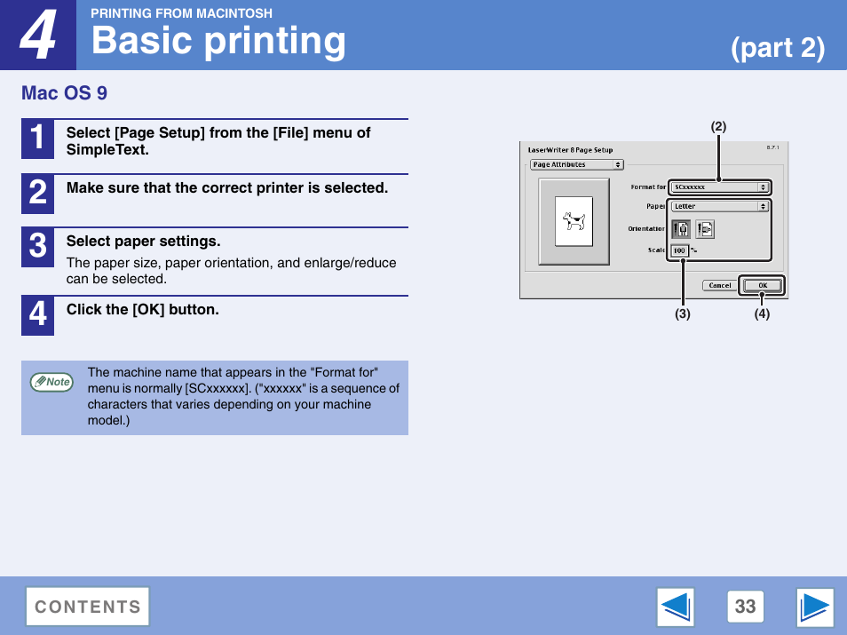 Mac os 9, Basic printing, Part 2) | Sharp AR-M257 User Manual | Page 209 / 302