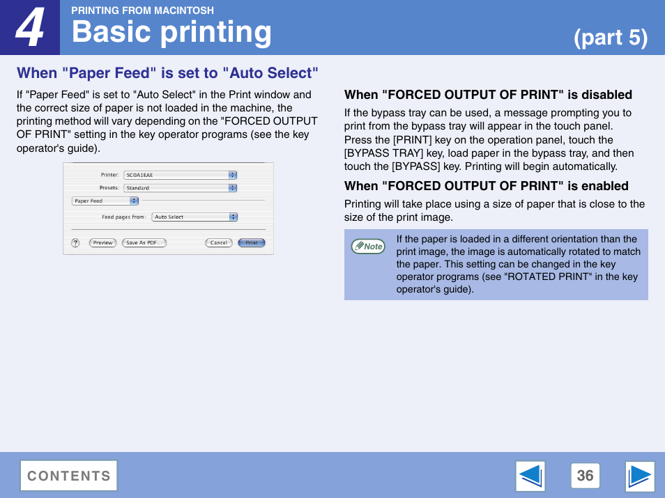 When "paper feed" is set to "auto select, When "forced output of print" is disabled, When "forced output of print" is enabled | Basic printing, Part 5) | Sharp AR-M257 User Manual | Page 212 / 302