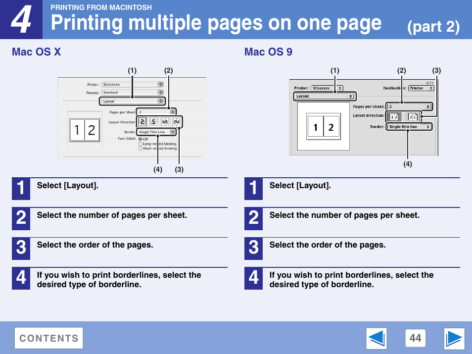 Mac os x, Mac os 9, Printing multiple pages on one page | Part 2) | Sharp AR-M257 User Manual | Page 220 / 302