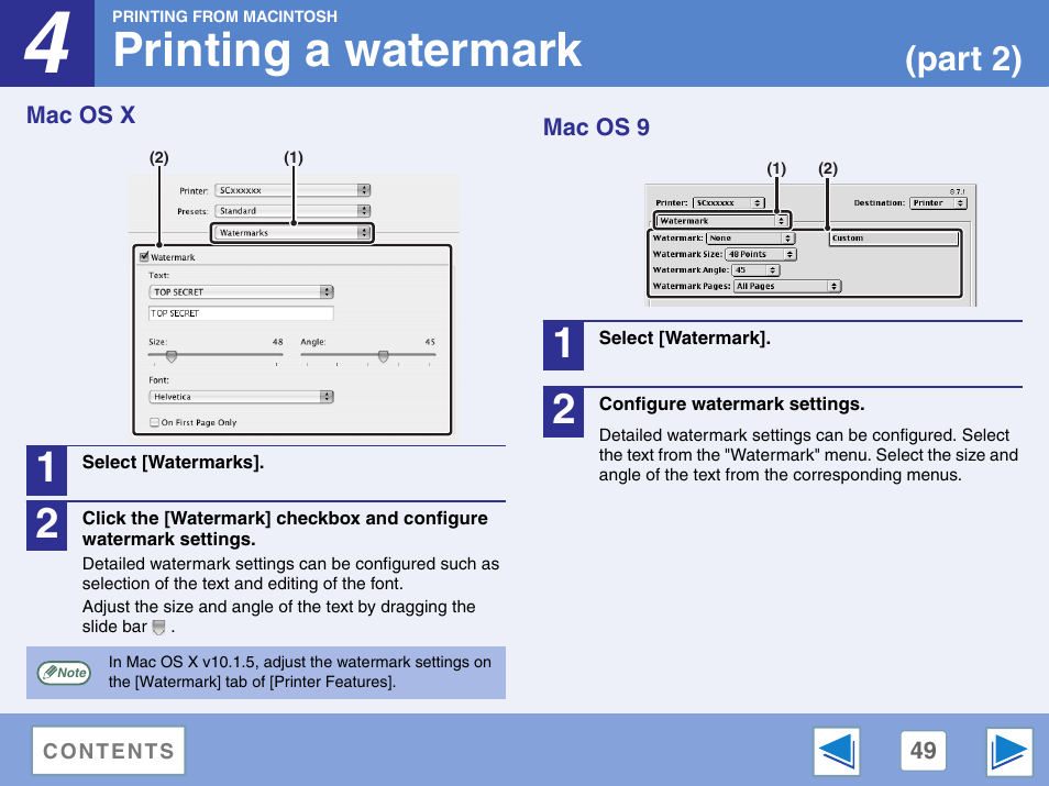 Mac os x, Mac os 9, Printing a watermark | Part 2) | Sharp AR-M257 User Manual | Page 225 / 302