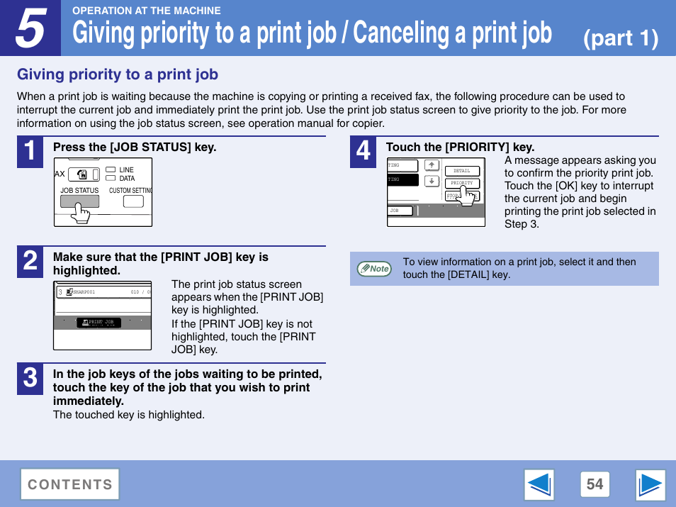 Giving priority to a print job, 5 operation at the machine, Part 1) | Sharp AR-M257 User Manual | Page 230 / 302