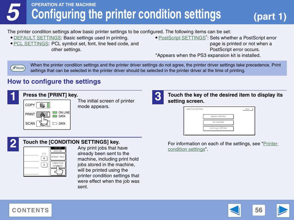 Configuring the printer condition settings, How to configure the settings, Part 1) | Sharp AR-M257 User Manual | Page 232 / 302