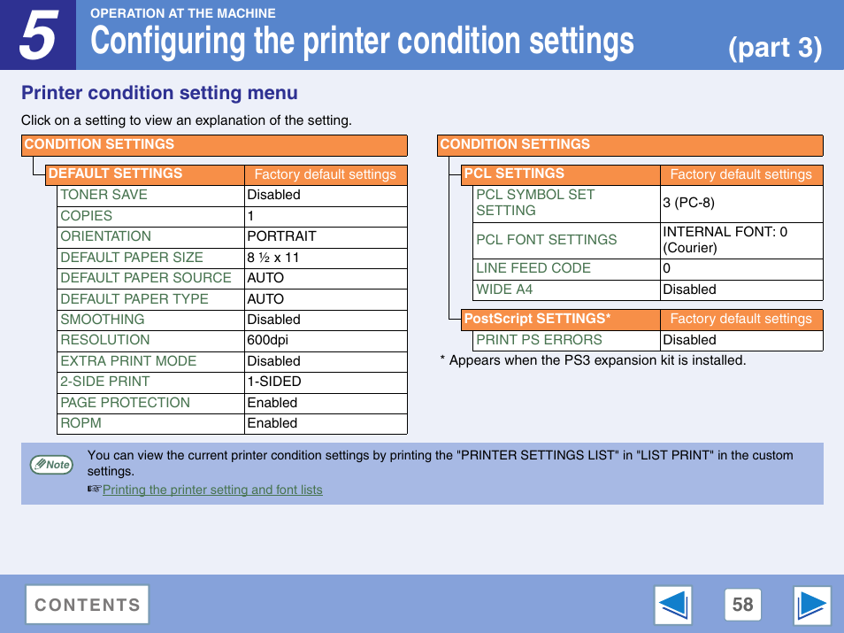 Printer condition setting menu, Configuring the printer condition settings, Part 3) | Sharp AR-M257 User Manual | Page 234 / 302