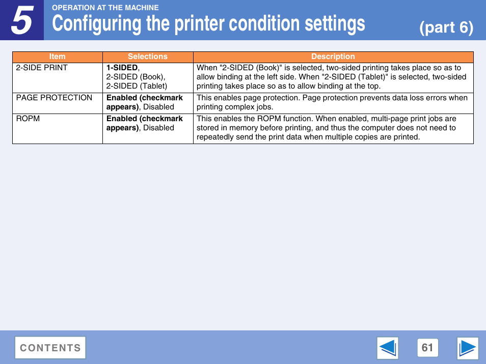 Side print, Ropm, Configuring the printer condition settings | Part 6) | Sharp AR-M257 User Manual | Page 237 / 302