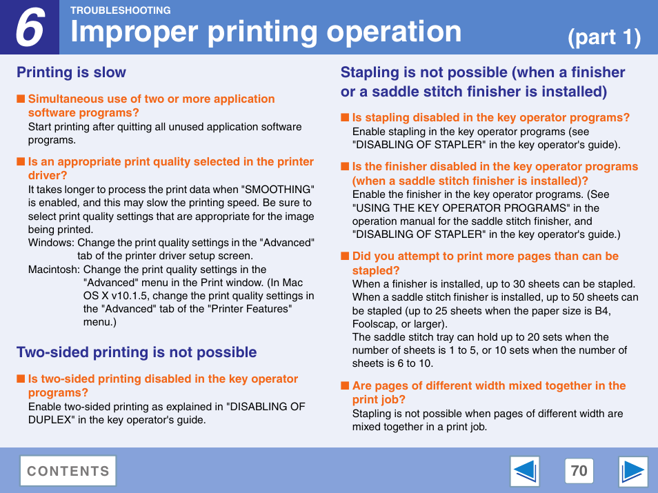 Improper printing operation, Printing is slow, Two-sided printing is not possible | Is installed), Part 1) | Sharp AR-M257 User Manual | Page 246 / 302