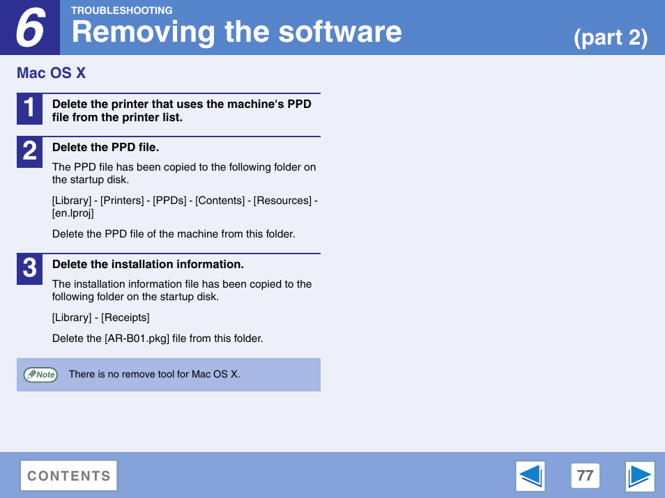 Mac os x, Removing the software, Part 2) | Sharp AR-M257 User Manual | Page 253 / 302