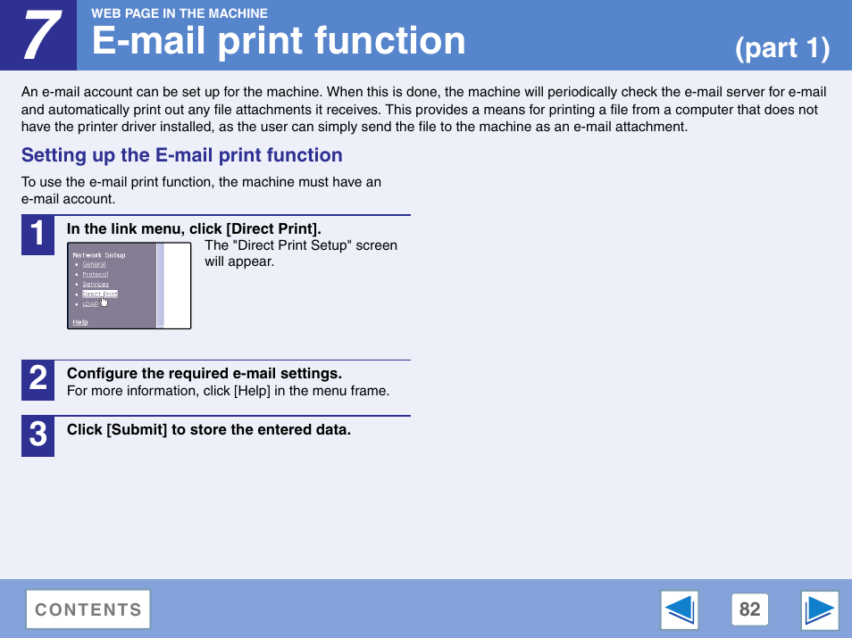 E-mail print function, Setting up the e-mail print function, Part 1) | Sharp AR-M257 User Manual | Page 258 / 302