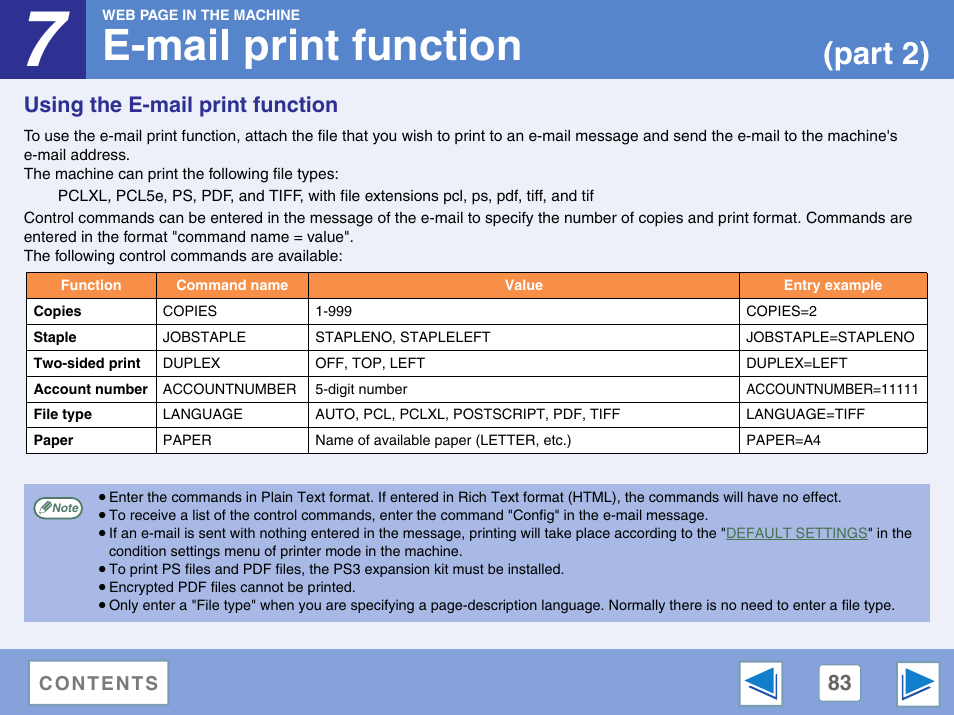 Using the e-mail print function, E-mail print function, Part 2) | Sharp AR-M257 User Manual | Page 259 / 302