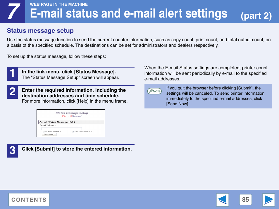 Status message setup, E-mail status and e-mail alert settings, Part 2) | Sharp AR-M257 User Manual | Page 261 / 302