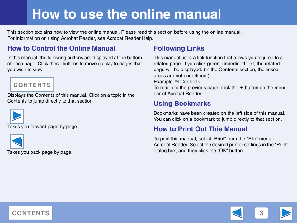 How to use the online manual, How to control the online manual, Following links | Using bookmarks, How to print out this manual | Sharp AR-M257 User Manual | Page 270 / 302