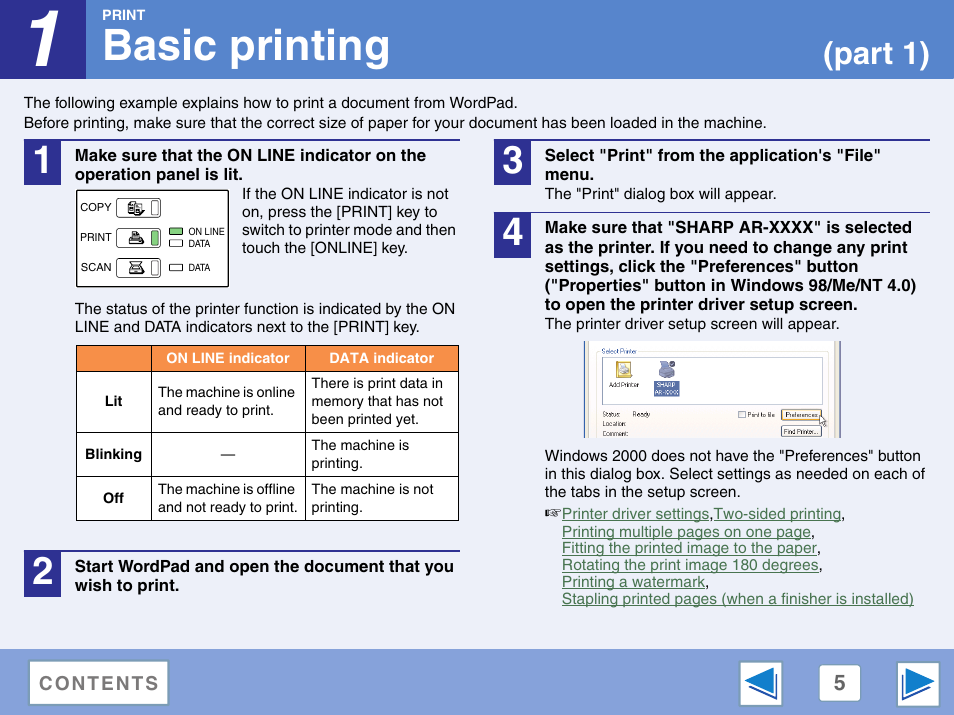 Basic printing, 1 print, Part 1) | Sharp AR-M257 User Manual | Page 272 / 302