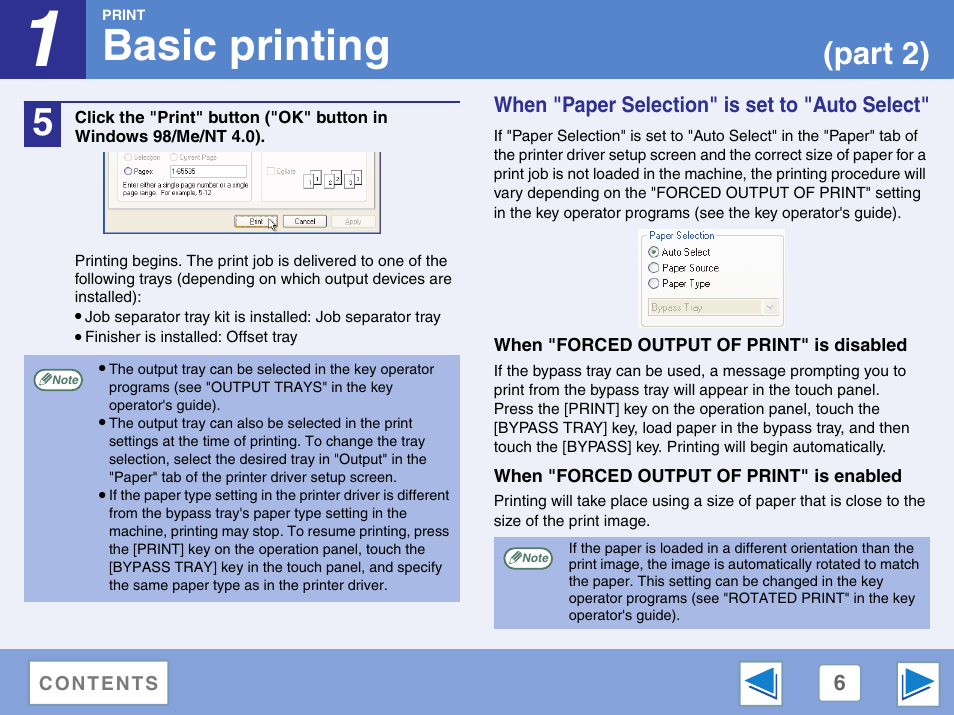 When "paper selection" is set to "auto select, When "forced output of print" is disabled, When "forced output of print" is enabled | Basic printing, Part 2) | Sharp AR-M257 User Manual | Page 273 / 302