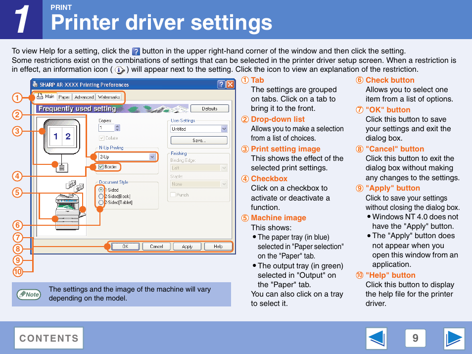 Printer driver settings | Sharp AR-M257 User Manual | Page 276 / 302