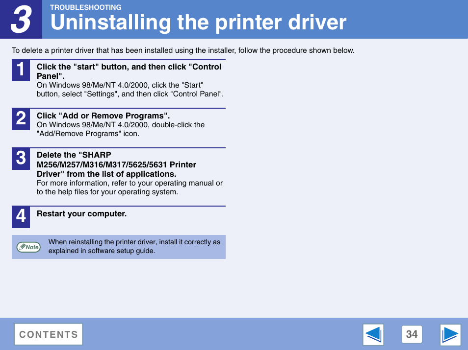 Uninstalling the printer driver | Sharp AR-M257 User Manual | Page 301 / 302