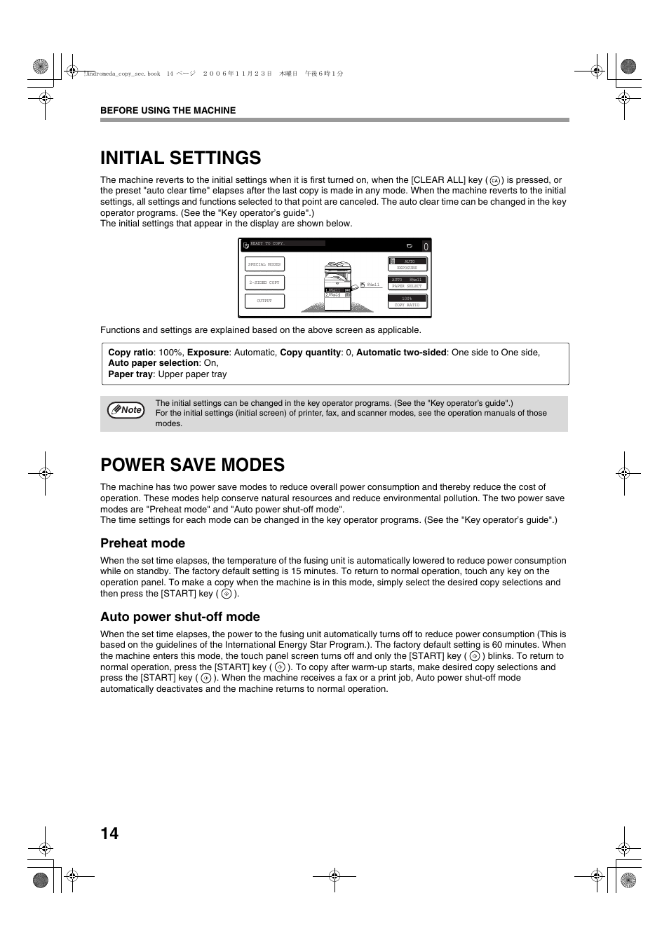 Initial settings, Power save modes, Preheat mode | Auto power shut-off mode | Sharp AR-M257 User Manual | Page 40 / 302