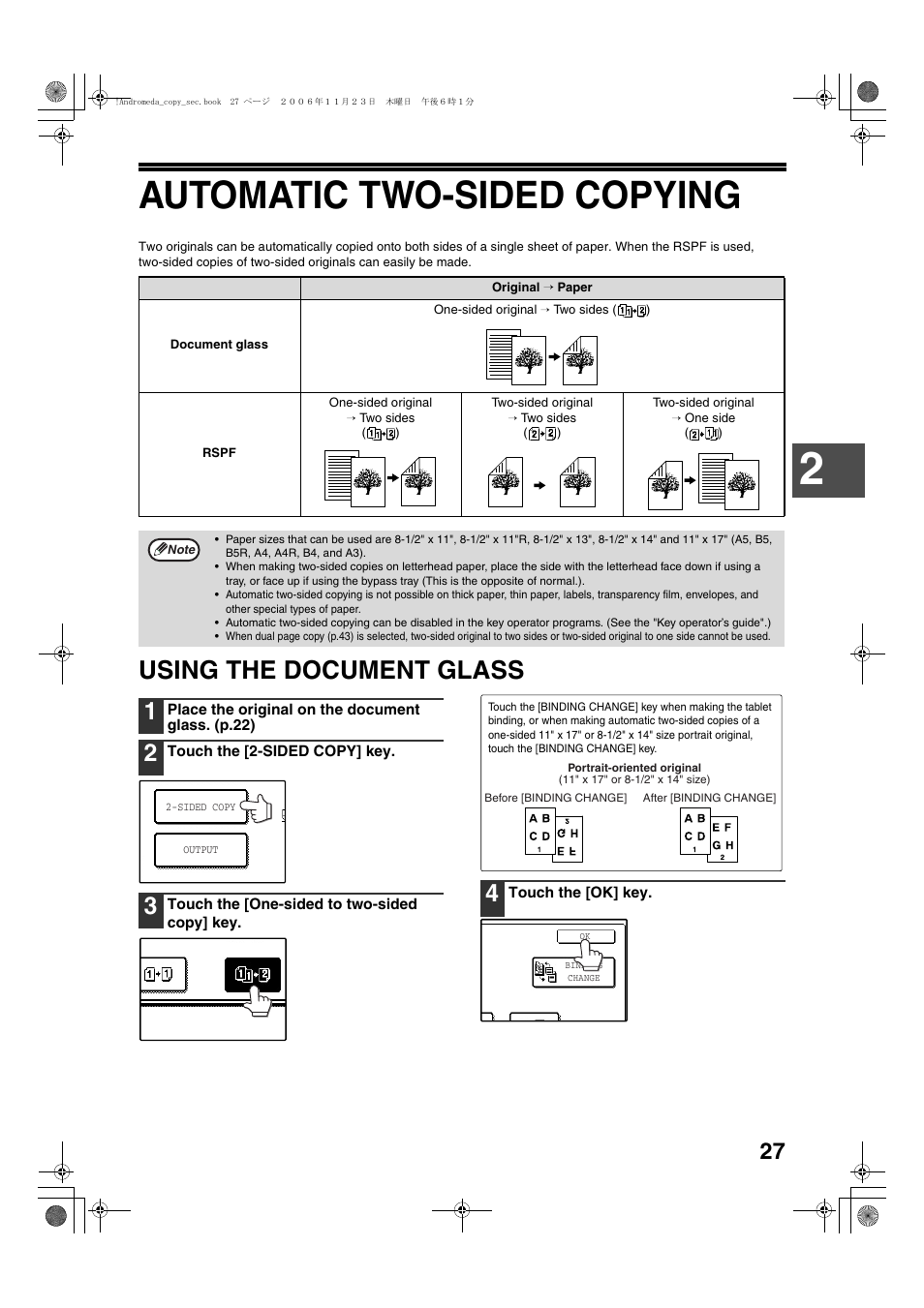 Automatic two-sided copying, Using the document glass | Sharp AR-M257 User Manual | Page 53 / 302