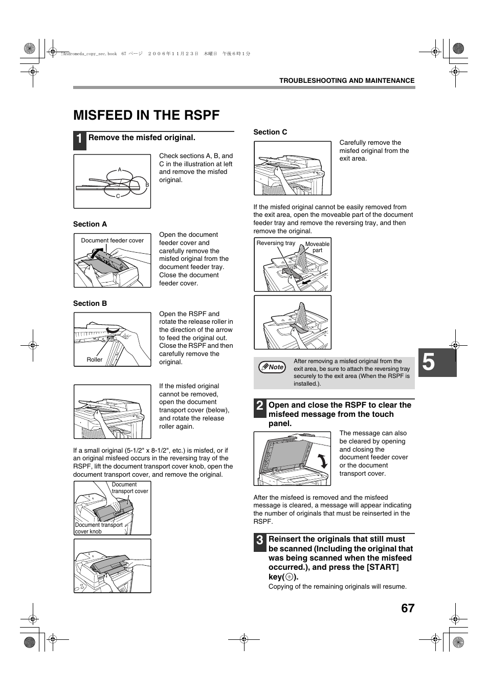 Misfeed in the rspf | Sharp AR-M257 User Manual | Page 93 / 302