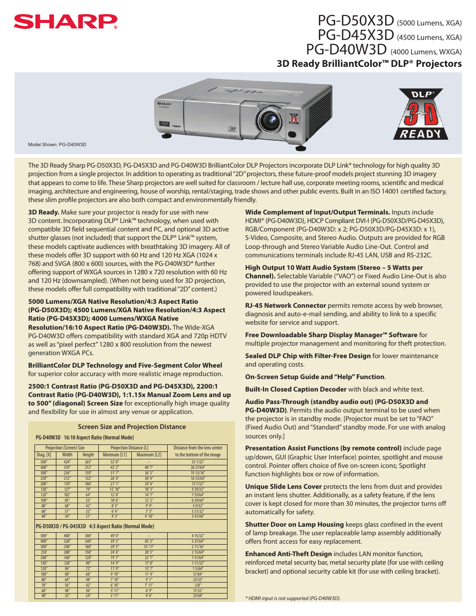 Sharp PG-D50X3D User Manual | 2 pages