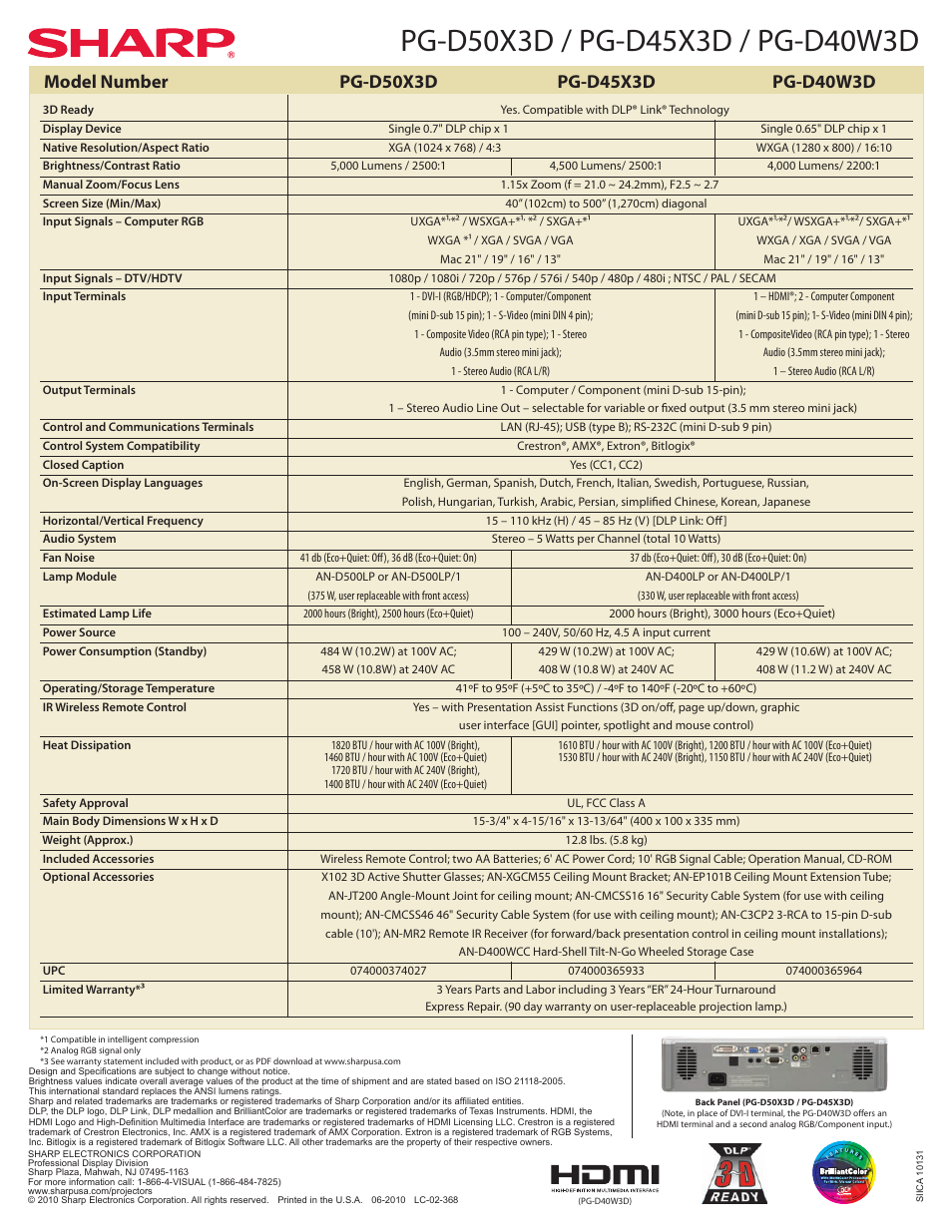 Sharp PG-D50X3D User Manual | Page 2 / 2