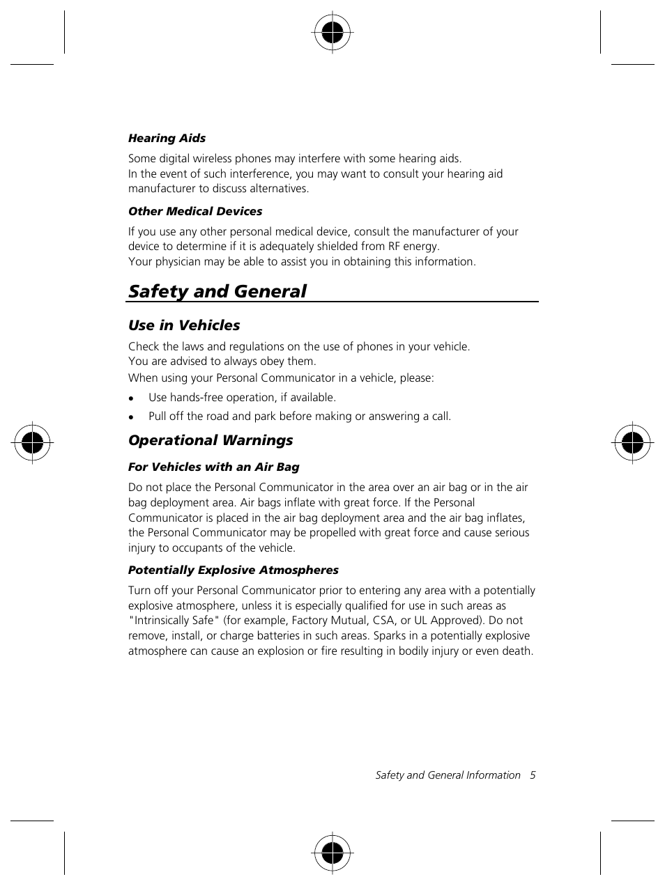 Safety and general | Motorola Talkabout 191 User Manual | Page 11 / 100